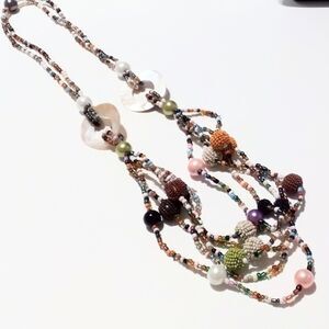 Boho Inspired Multi Color Seed Bead and Mother of Pearl Multi Strand Necklace